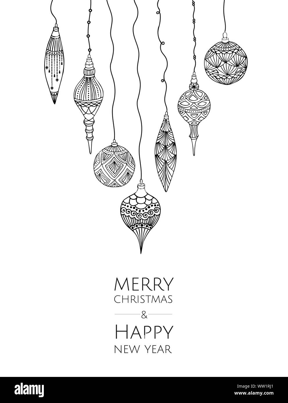 Buon Natale e Felice Anno Nuovo. Vettore modello moderno card. Abstract palle di Natale. Illustrazione Vettoriale