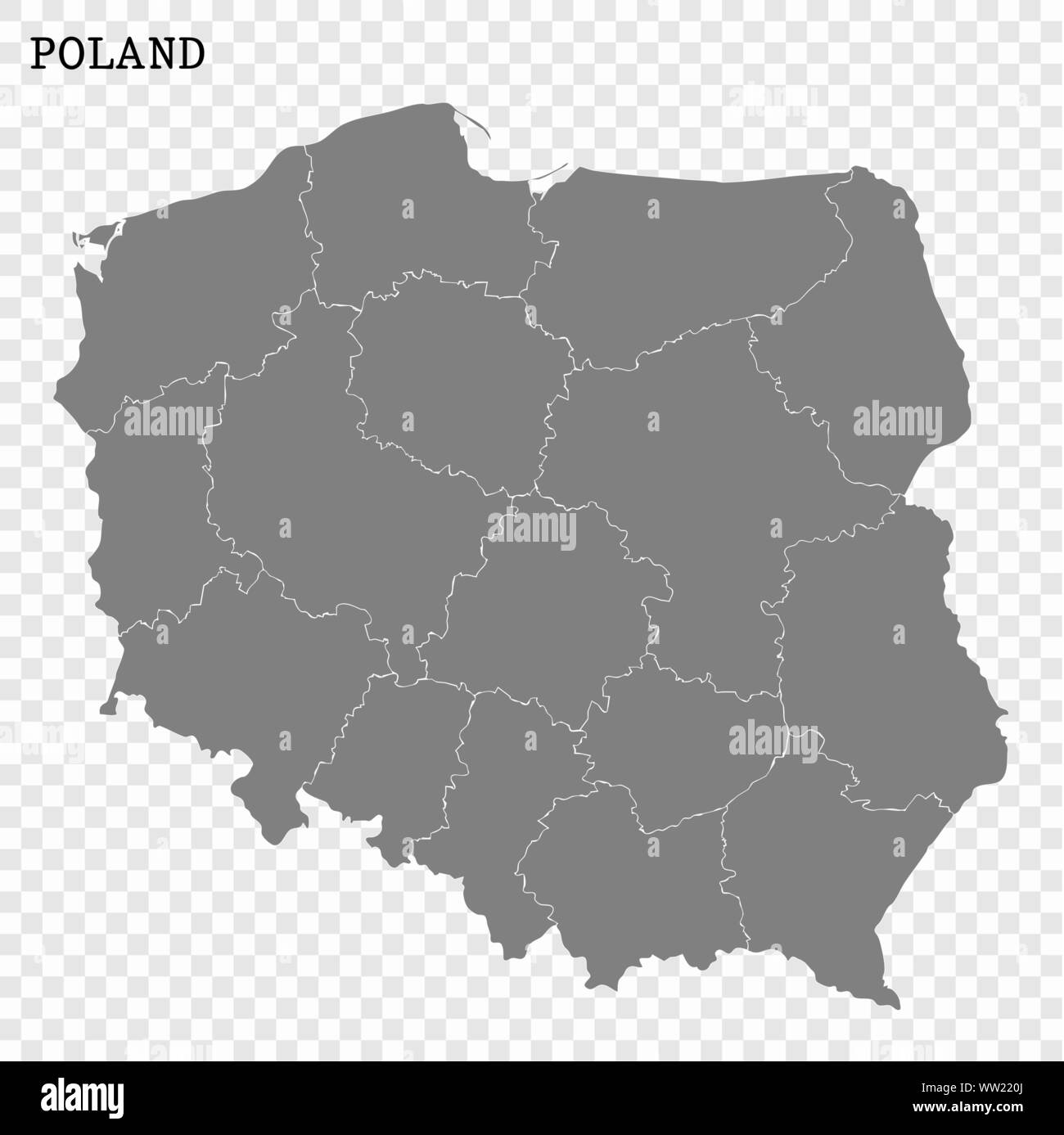Alta qualità mappa della Polonia con i confini delle regioni Illustrazione Vettoriale