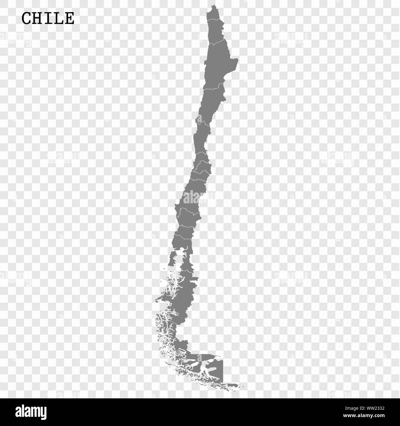 Alta qualità mappa del Cile con i confini delle regioni Illustrazione Vettoriale