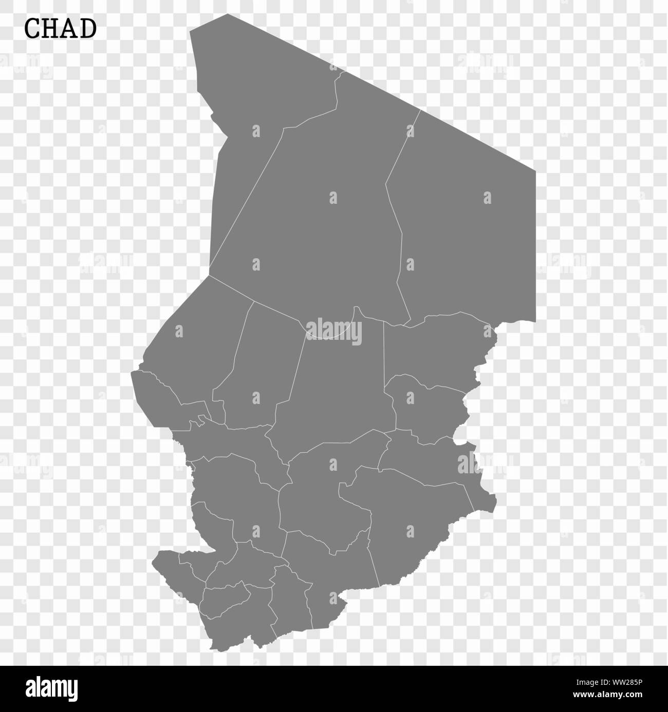Alta qualità mappa del Ciad con i confini delle regioni Illustrazione Vettoriale