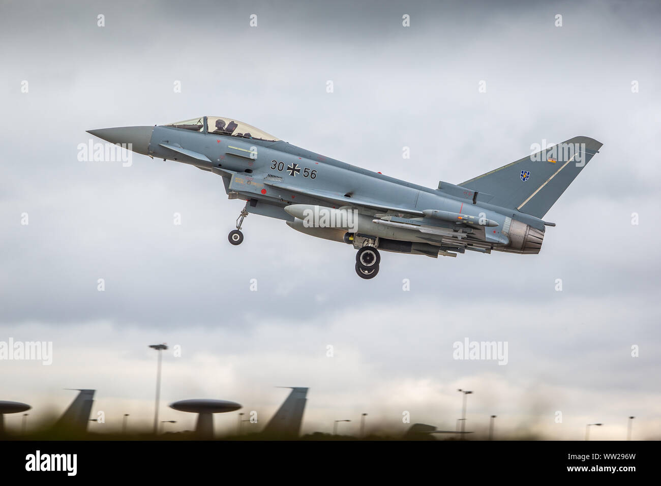 Esercizio guerriero Cobra 2019 - Il tifone 30+56 del tedesco della Air Force si diparte RAF Waddington, Lincolnshire, sull esercizio - 11 Settembre 2019 Foto Stock