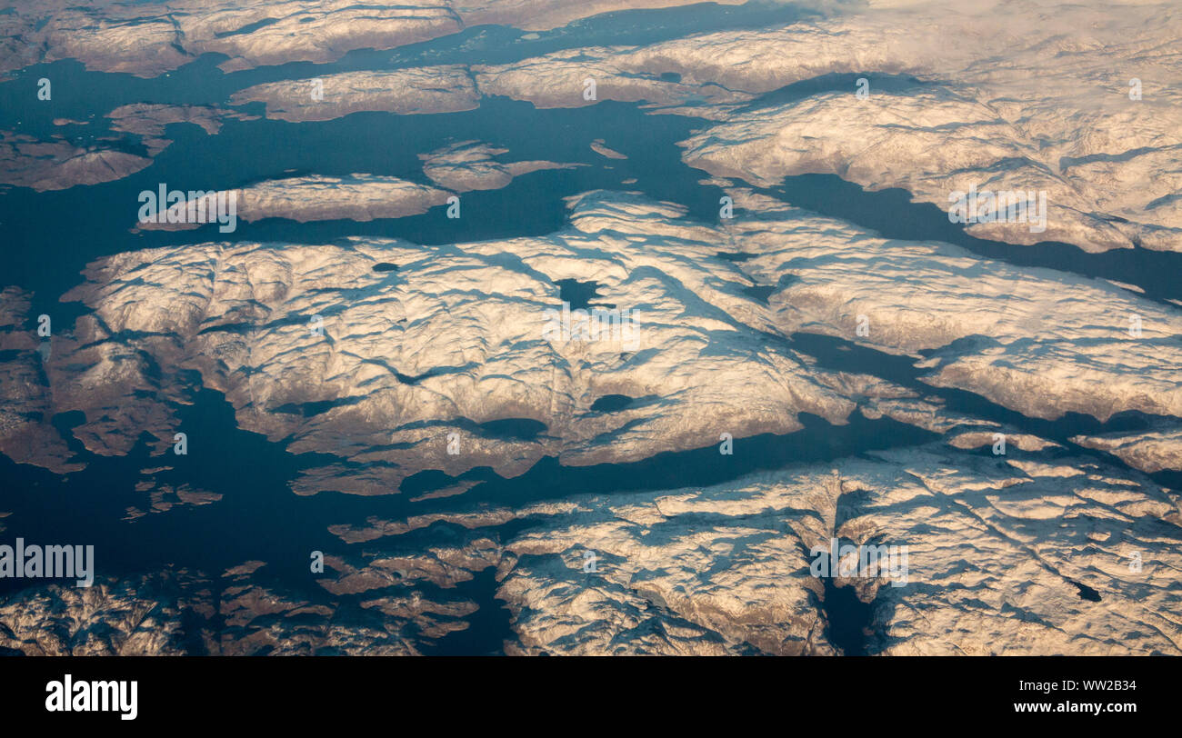 Vista aerea della Groenlandia il ghiaccio polare foglio Foto Stock