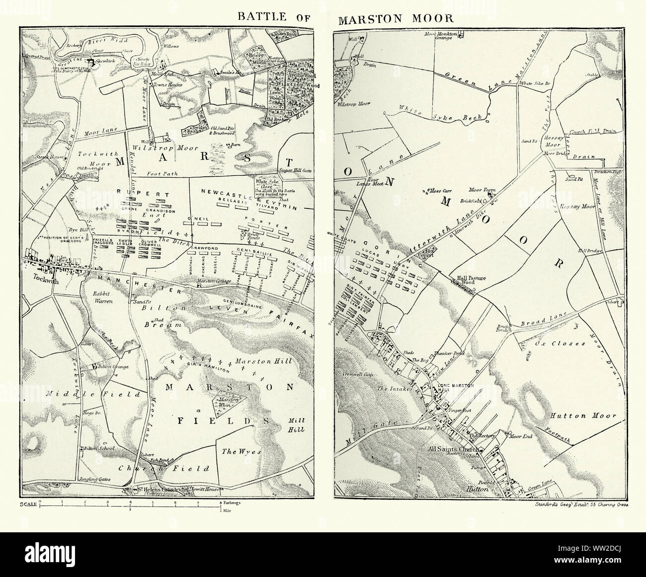 La battaglia di Marston Moor fu combattuta il 2 luglio 1644, durante la Prima Guerra Civile Inglese del 1642-1646. Forze combinate dell'inglese parlamentari sotto Lord Fairfax e il Conte di Manchester e la Scottish Covenanters sotto il Conte di Leven sconfitto realisti comandato da Prince Rupert del Reno e del Marchese di Newcastle. Foto Stock