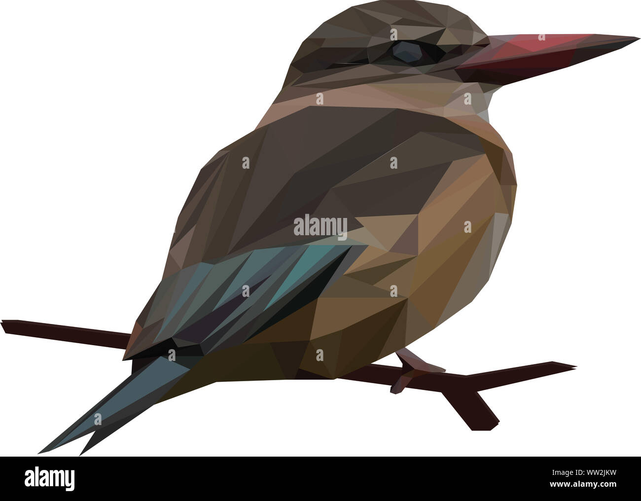 Bassa poli illustrazione di un uccello su un ramo Foto Stock