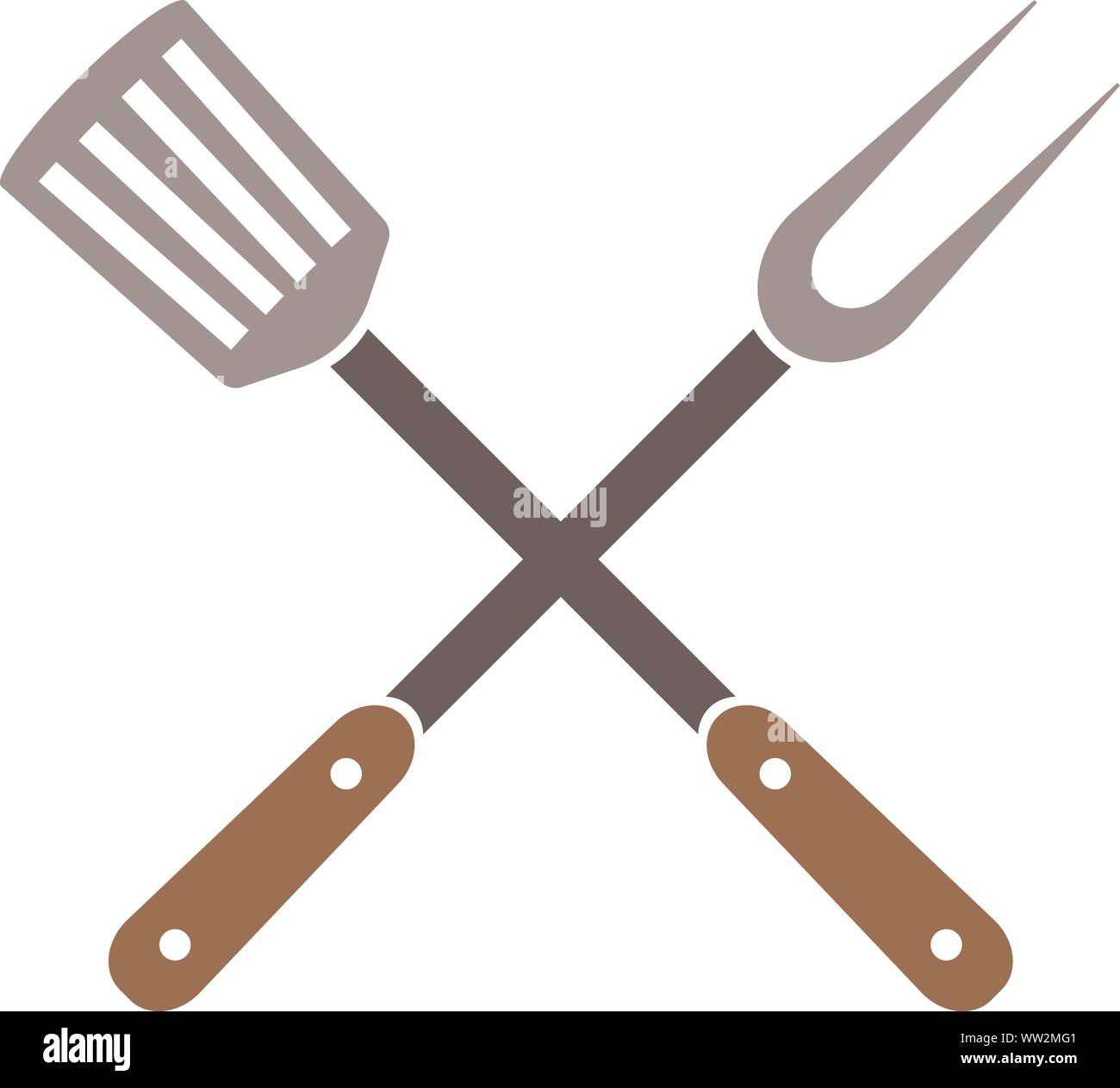 Attraversato gli utensili da cucina, grill forcella e la schiumarola, illustrazione vettoriale Illustrazione Vettoriale