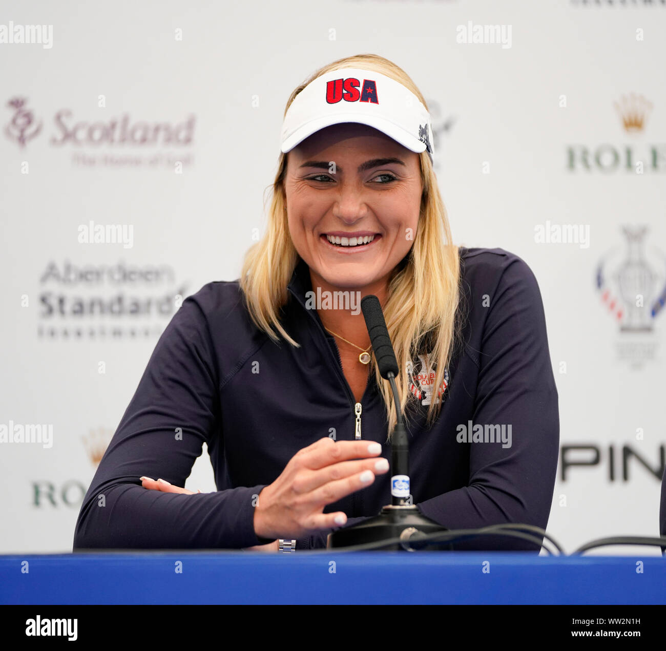 Auchterarder, Scotland, Regno Unito. Il 12 settembre 2019. Conferenza stampa con il Team Europa giocatori per il 2019 Solheim Cup. Nella foto; Lexi Thompson. Iain Masterton/Alamy Live News Foto Stock