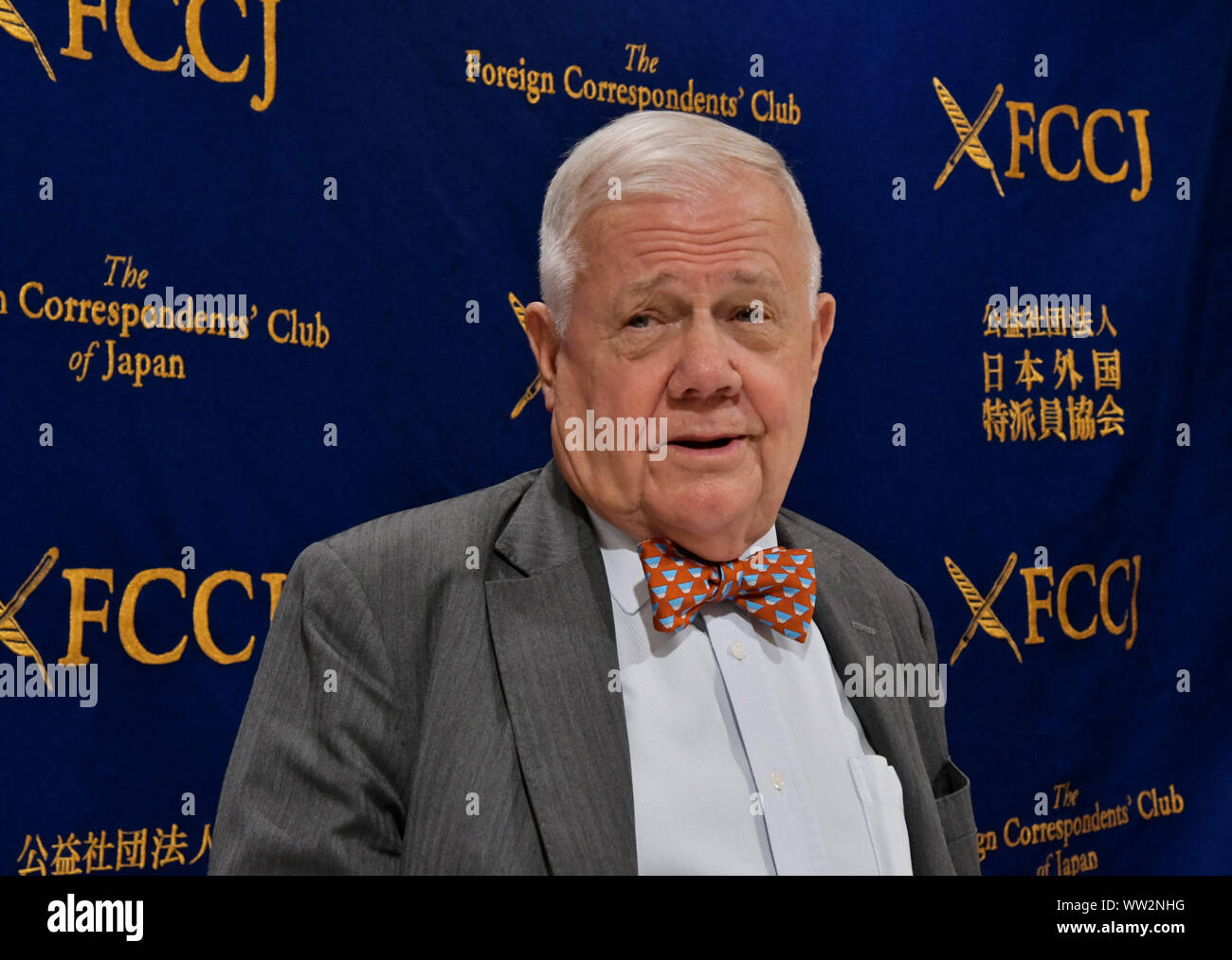 Tokyo, Giappone. Xii Sep, 2019. Investitore Jim Rogers parla durante la conferenza stampa per il suo nuovo libro "Il futuro del Giappone e del mondo che verrà letto attraverso il flusso di denaro". Per i corrispondenti esteri' club a Tokyo in Giappone il Giovedì 12 Settembre, 2019. Foto di Keizo Mori/UPI Credito: UPI/Alamy Live News Foto Stock