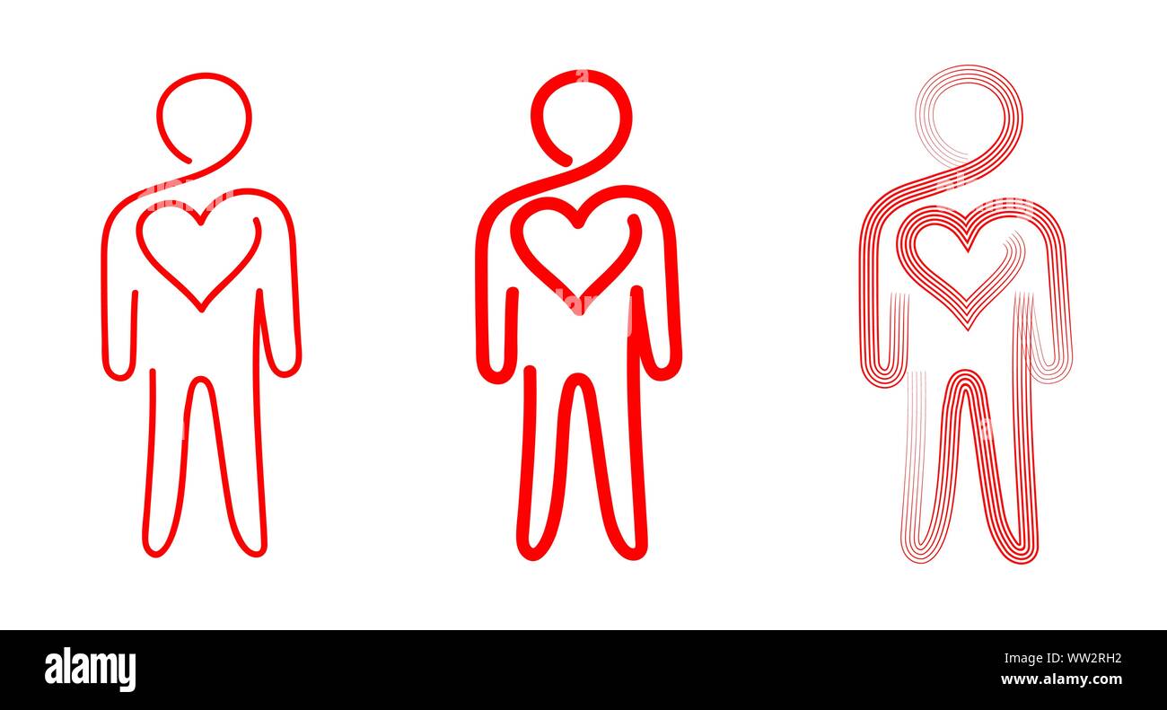 Illustrazione vettoriale di un uomo con un grande cuore su uno sfondo bianco, del disegno a mano Illustrazione Vettoriale