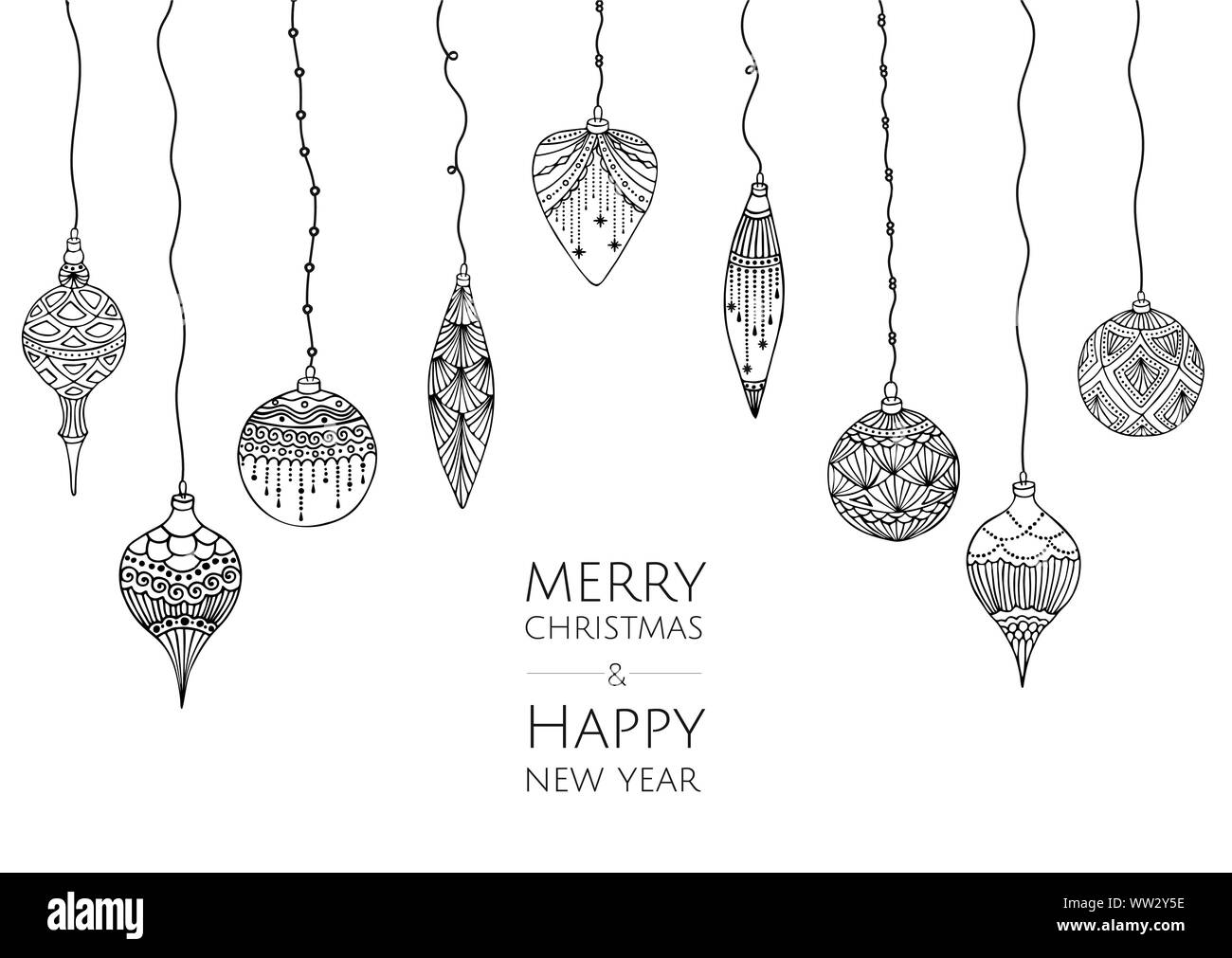 Buon Natale e Felice Anno Nuovo. Vettore modello moderno card. Abstract palle di Natale. Illustrazione Vettoriale