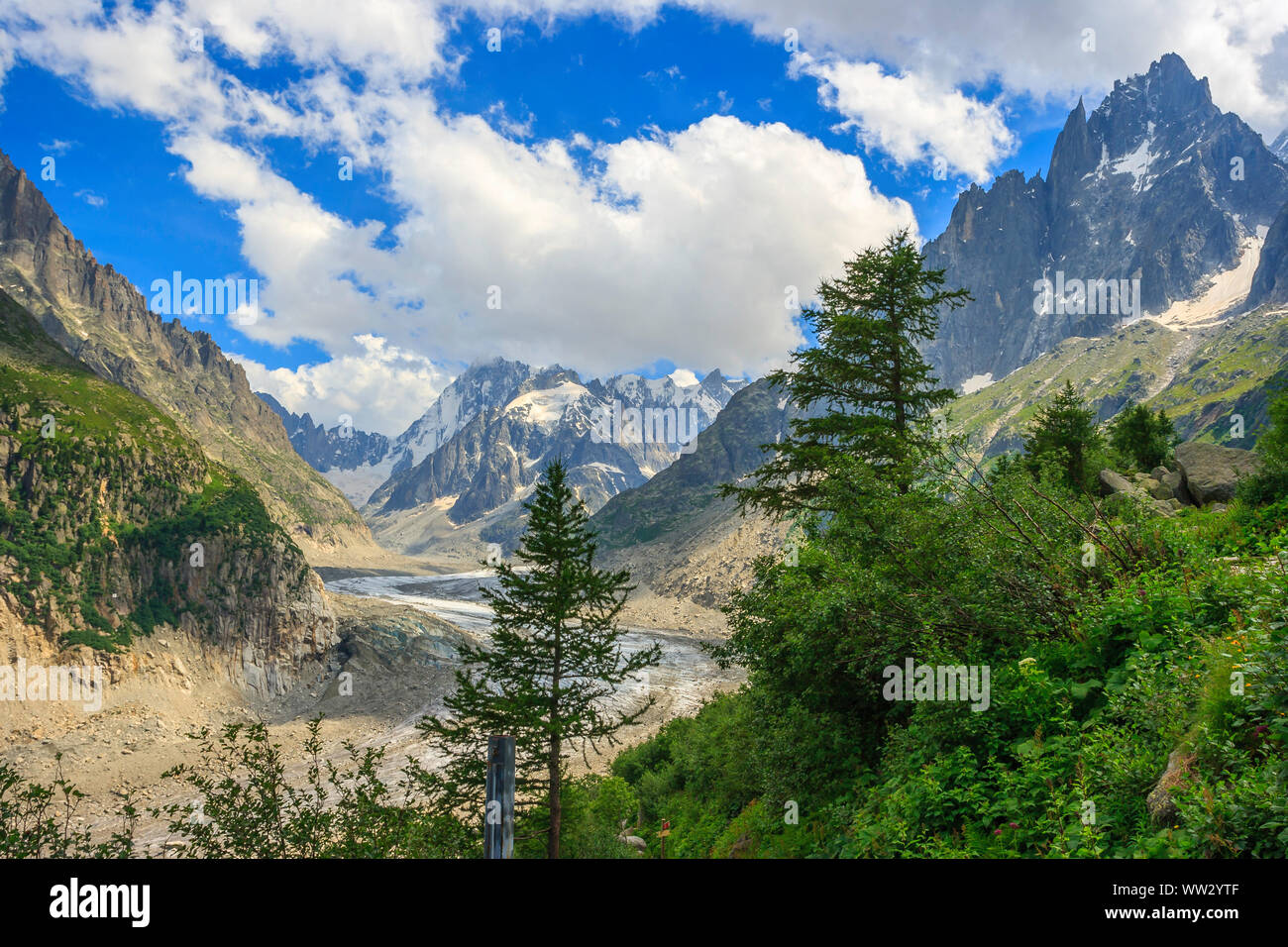 Isualizzare del 'Mer de Glace" glacier Foto Stock