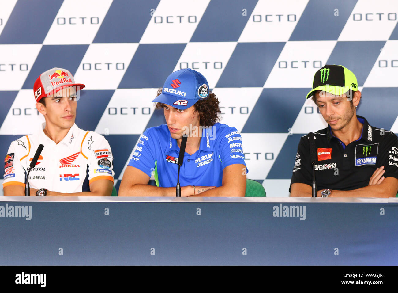 Premere il tasto chiamata in conferenza della MotoGP 2019 round di Misano e Riviera di Rimini in Italia Foto Stock