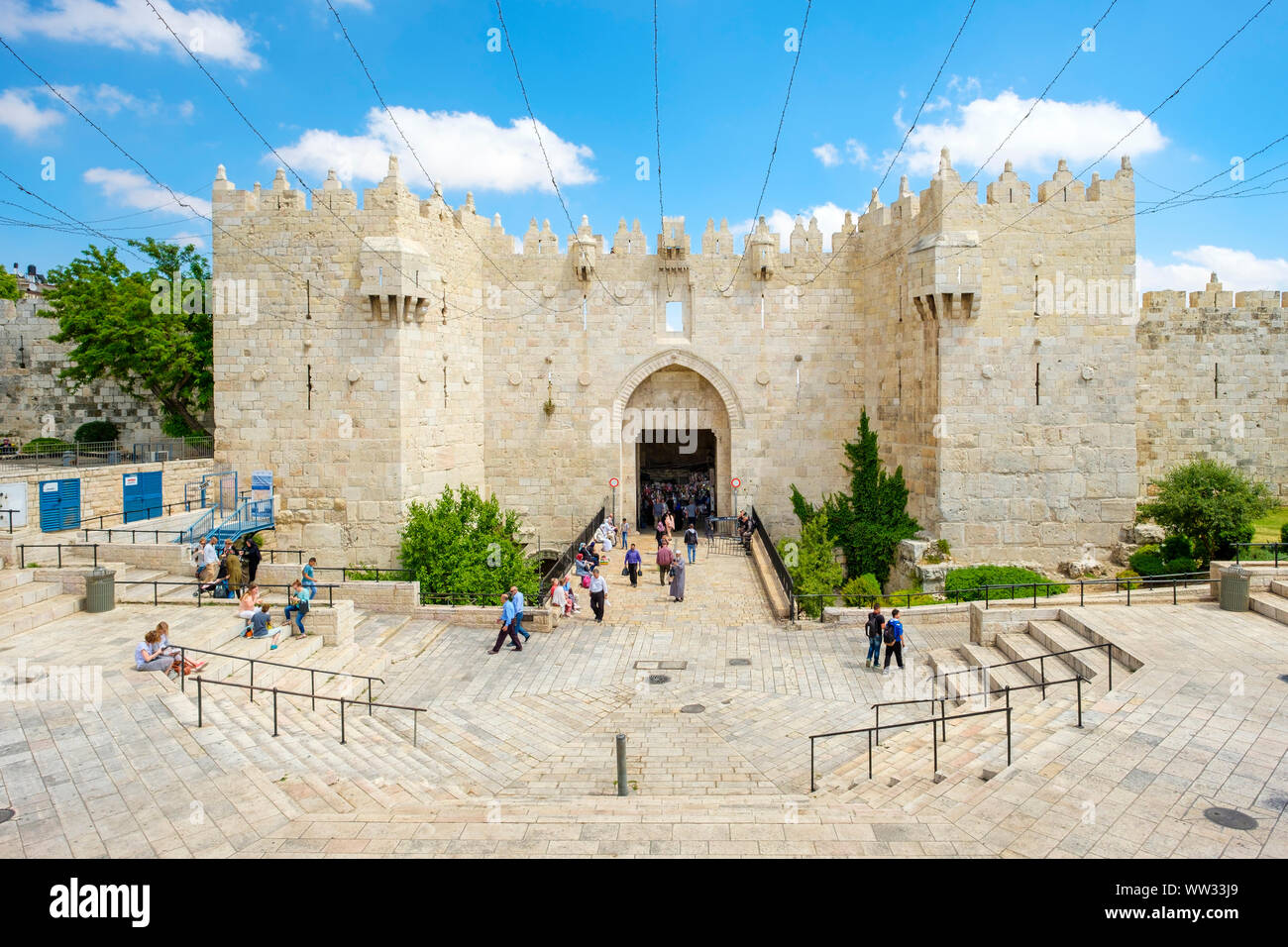 Israele, distretto di Gerusalemme, Gerusalemme. Porta di Damasco, uno dei principali accessi alla città vecchia. Foto Stock