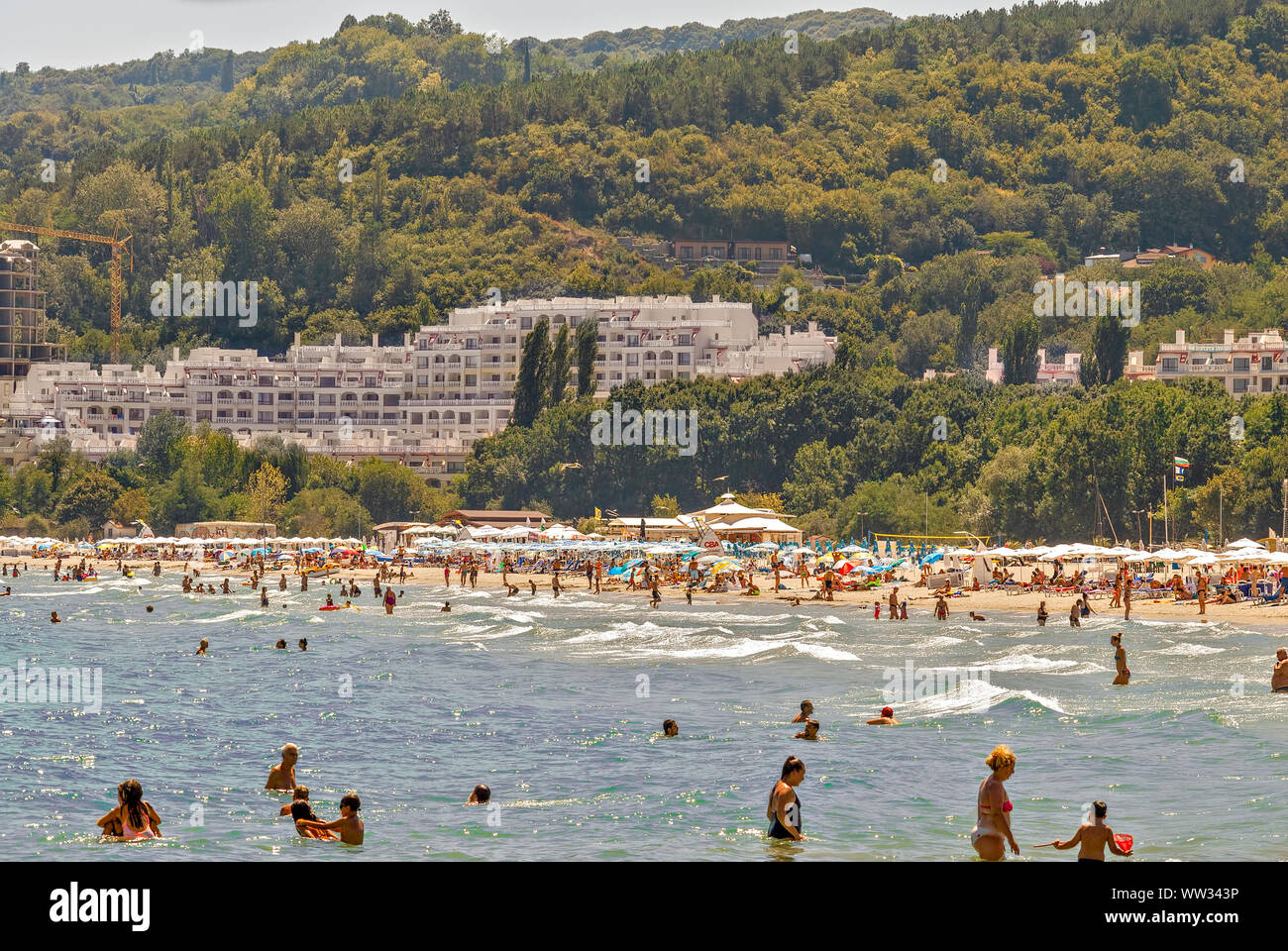 Spiaggia di Varna, Mar Nero a riva, Bulgaria; Foto Stock