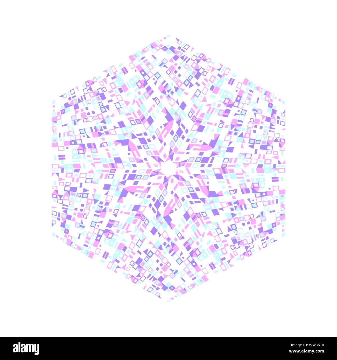 Isolato colorato mosaico ornamento simbolo esagonale - ornamentali vettore esagonale elemento di design con forme geometriche Illustrazione Vettoriale