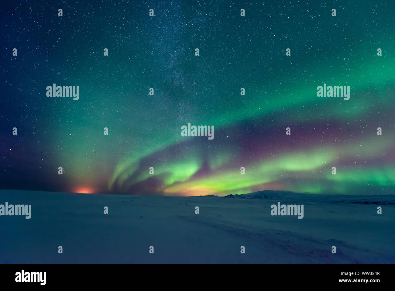 Northern lights aurora boreale in inverno Foto Stock