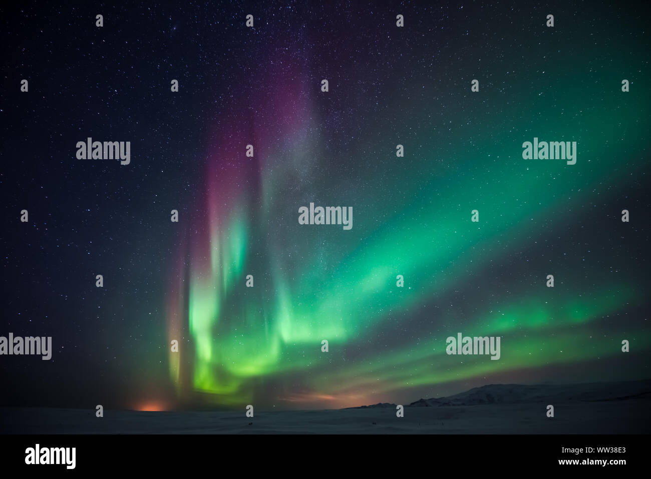 Northern lights aurora boreale in inverno Foto Stock