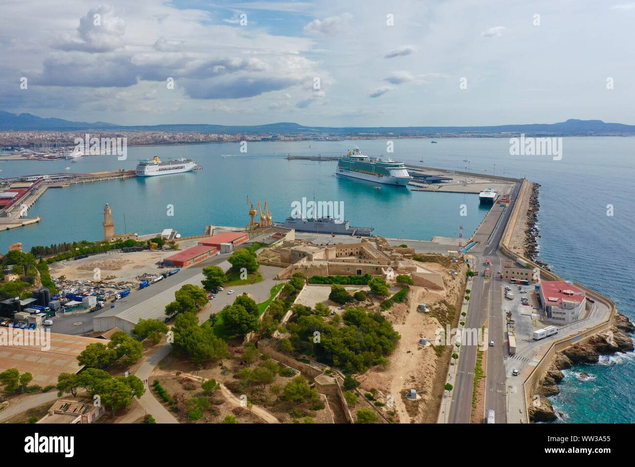 Palma Mallorca Cruise Port, Palma di Mallorca, Palma de Mallorca, imbarcazioni crociere nel porto, Royal Caribbean Foto Stock