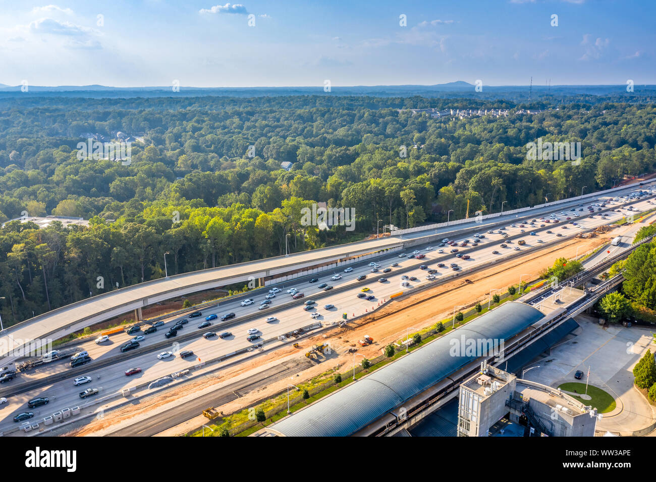 Vista aerea autostrada progetto di espansione di Atlanta Foto Stock