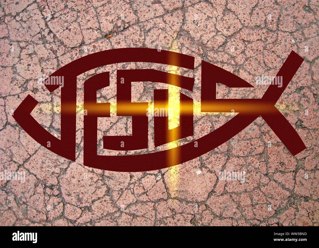 Gesù vive Gesù salva e il pesce icthus il segno per i credenti Foto Stock