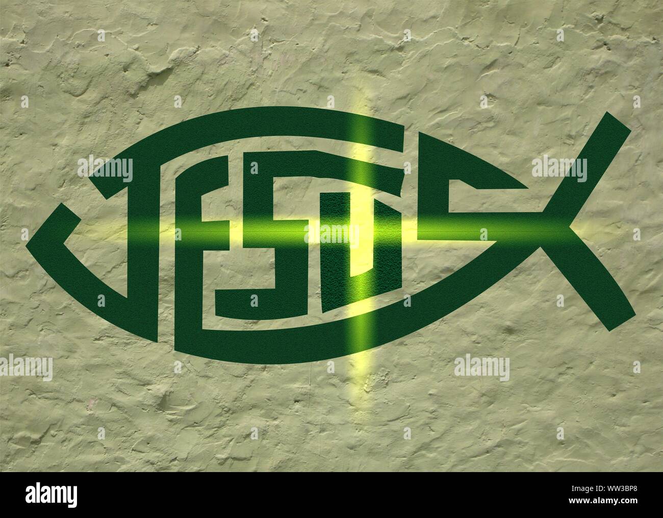 Gesù vive Gesù salva e il pesce icthus il segno per i credenti Foto Stock