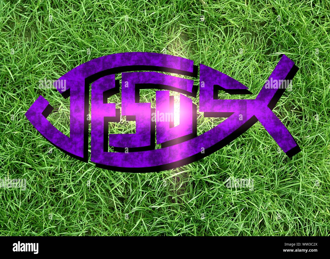 Gesù vive Gesù salva e il pesce icthus il segno per i credenti Foto Stock