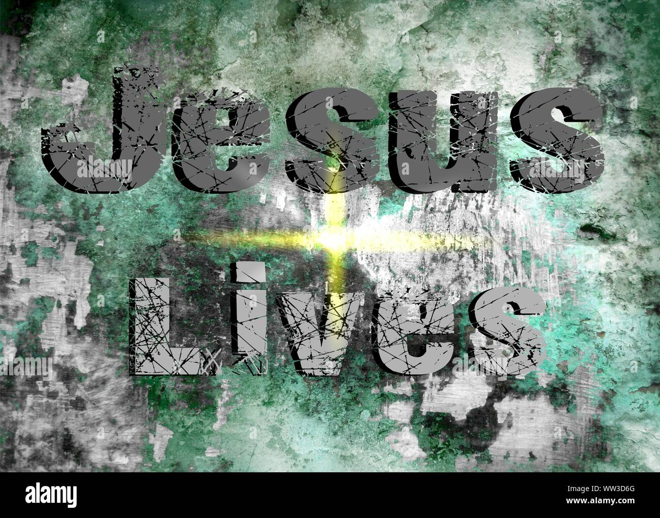 Gesù vive Gesù salva e il pesce icthus il segno per i credenti Foto Stock