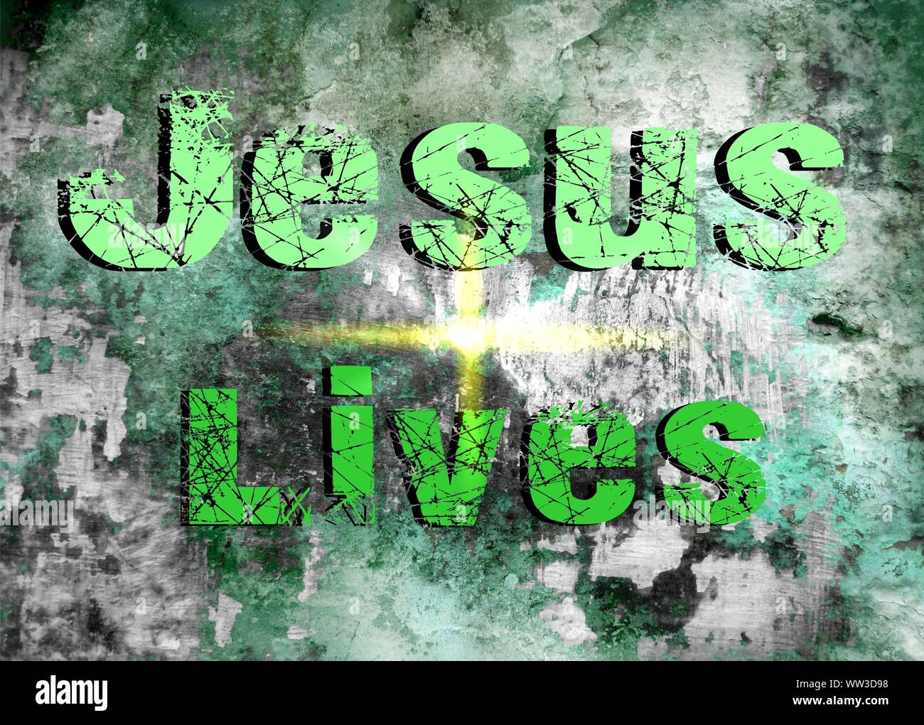 Gesù vive Gesù salva e il pesce icthus il segno per i credenti Foto Stock