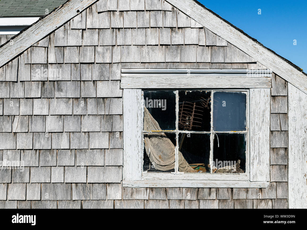 Dettaglio di un rustico del pescatore shack, Chatham, Cape Cod, Massachusetts, STATI UNITI D'AMERICA. Foto Stock