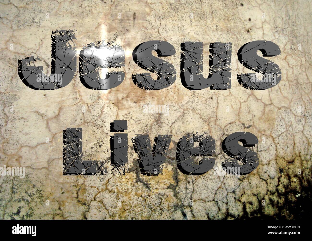 Gesù vive Gesù salva e il pesce icthus il segno per i credenti Foto Stock