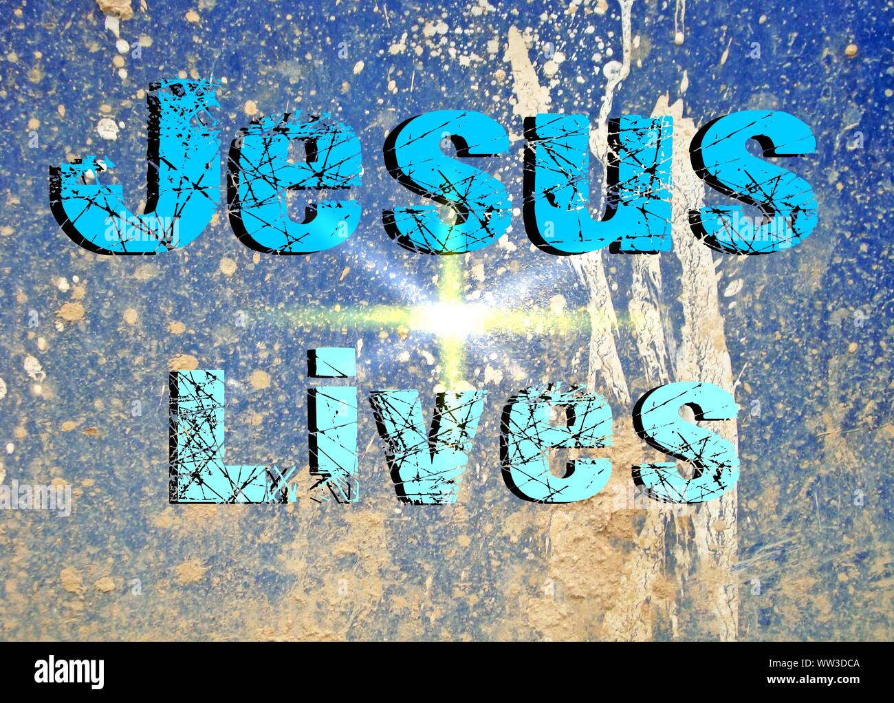 Gesù vive Gesù salva e il pesce icthus il segno per i credenti Foto Stock