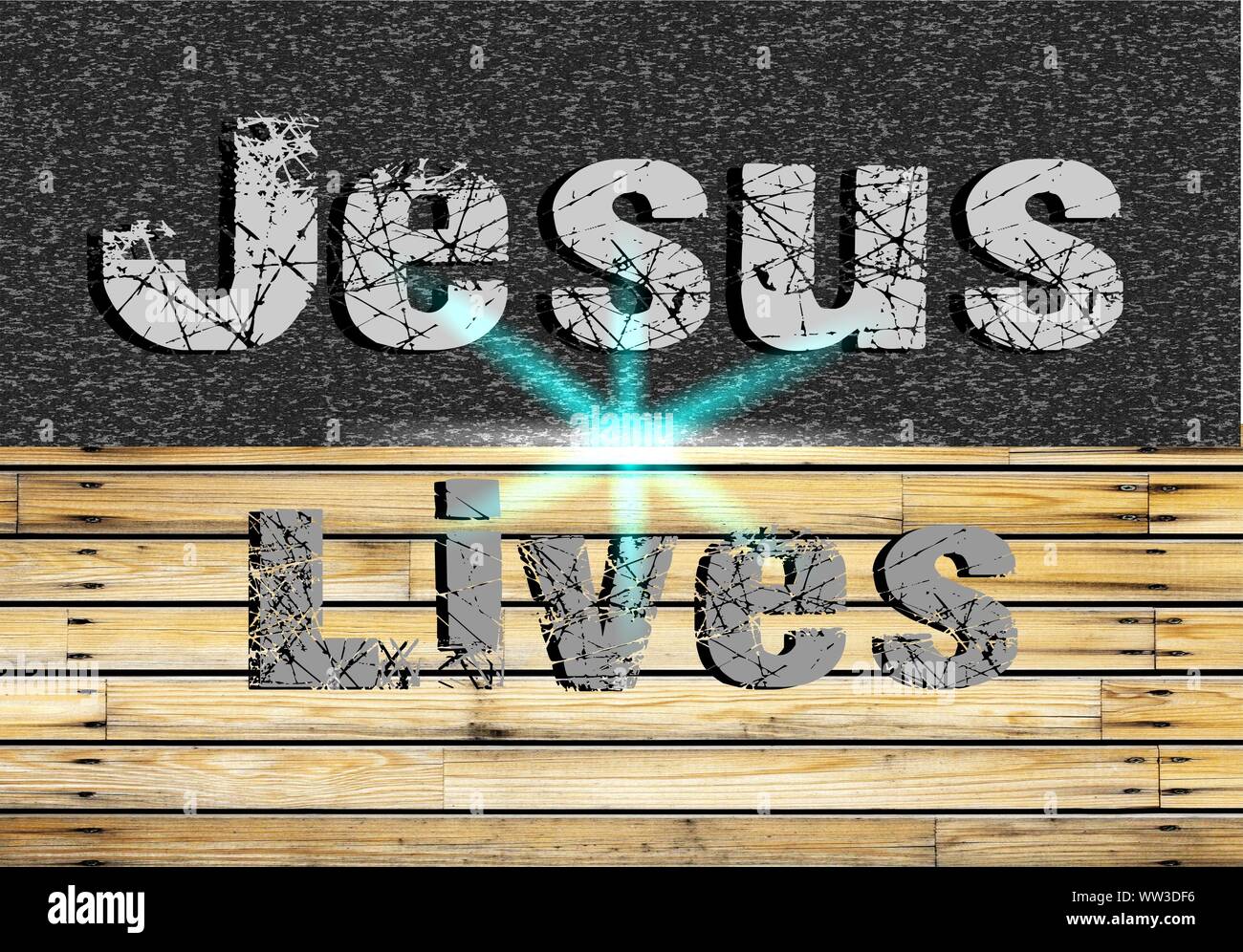 Gesù vive Gesù salva e il pesce icthus il segno per i credenti Foto Stock