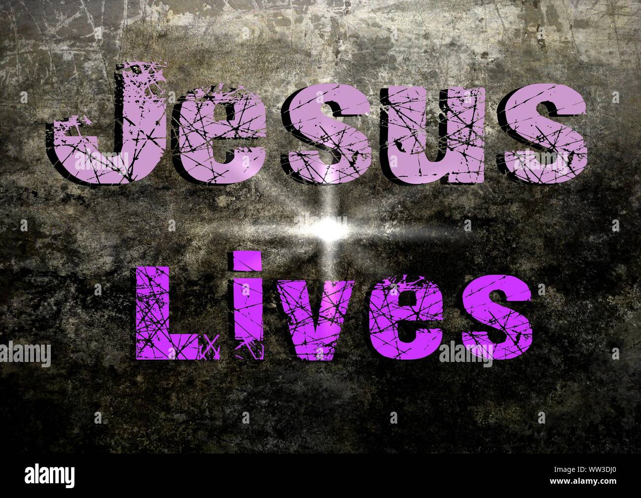 Gesù vive Gesù salva e il pesce icthus il segno per i credenti Foto Stock