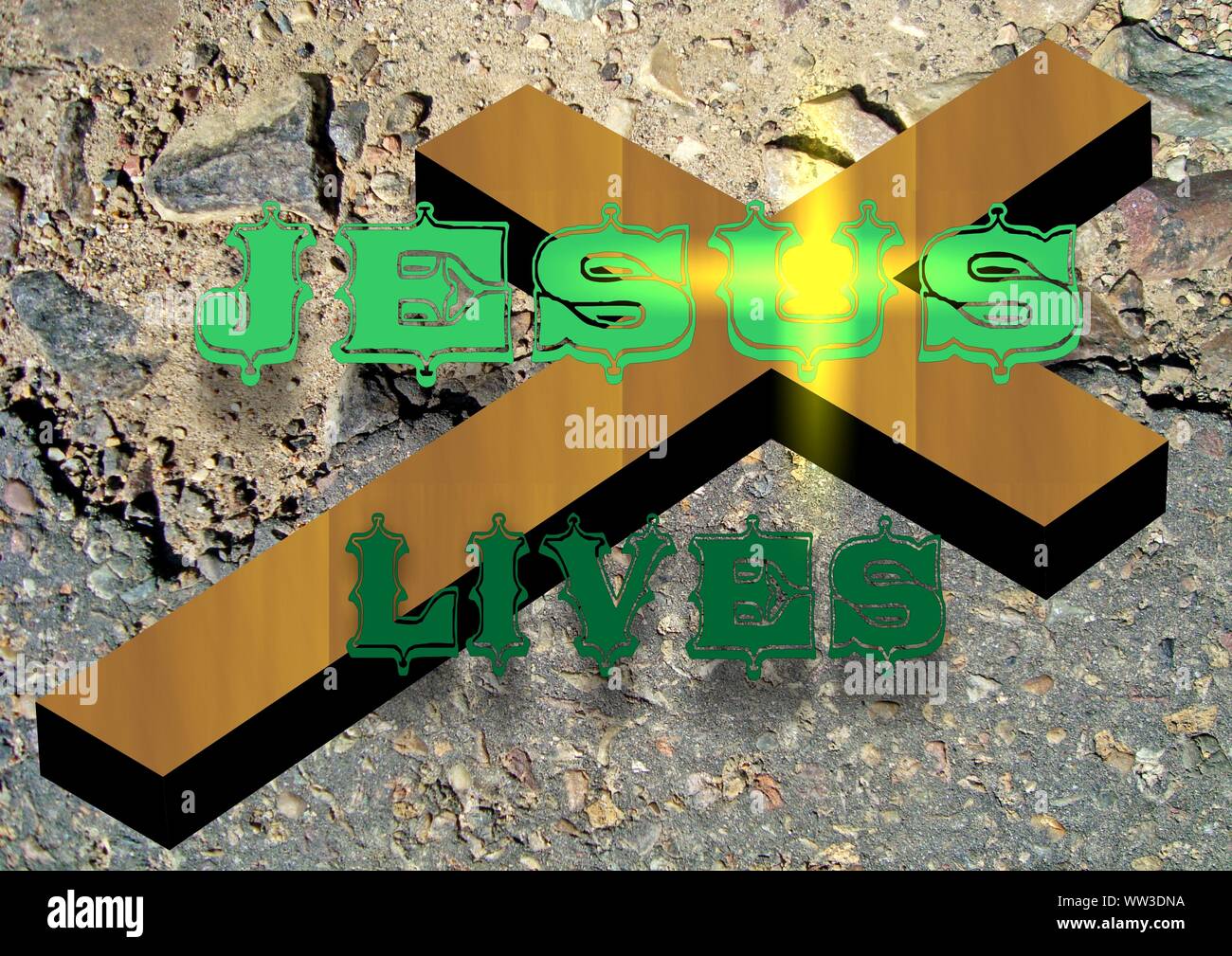 Gesù vive Gesù salva e il pesce icthus il segno per i credenti Foto Stock