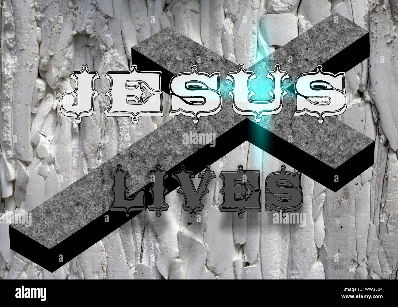 Gesù vive Gesù salva e il pesce icthus il segno per i credenti Foto Stock