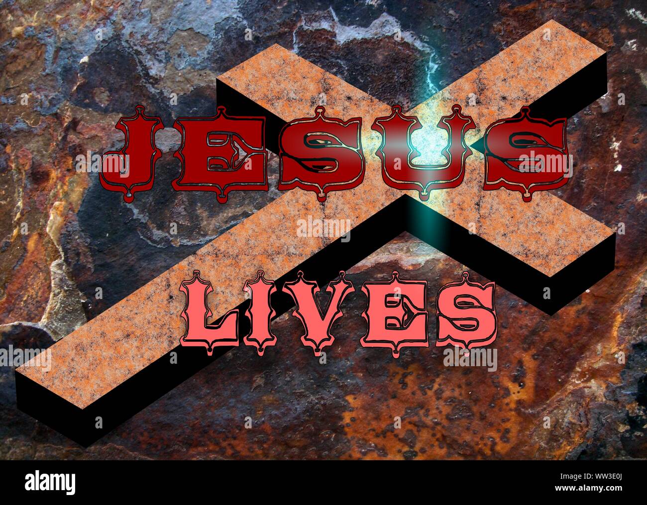 Gesù vive Gesù salva e il pesce icthus il segno per i credenti Foto Stock