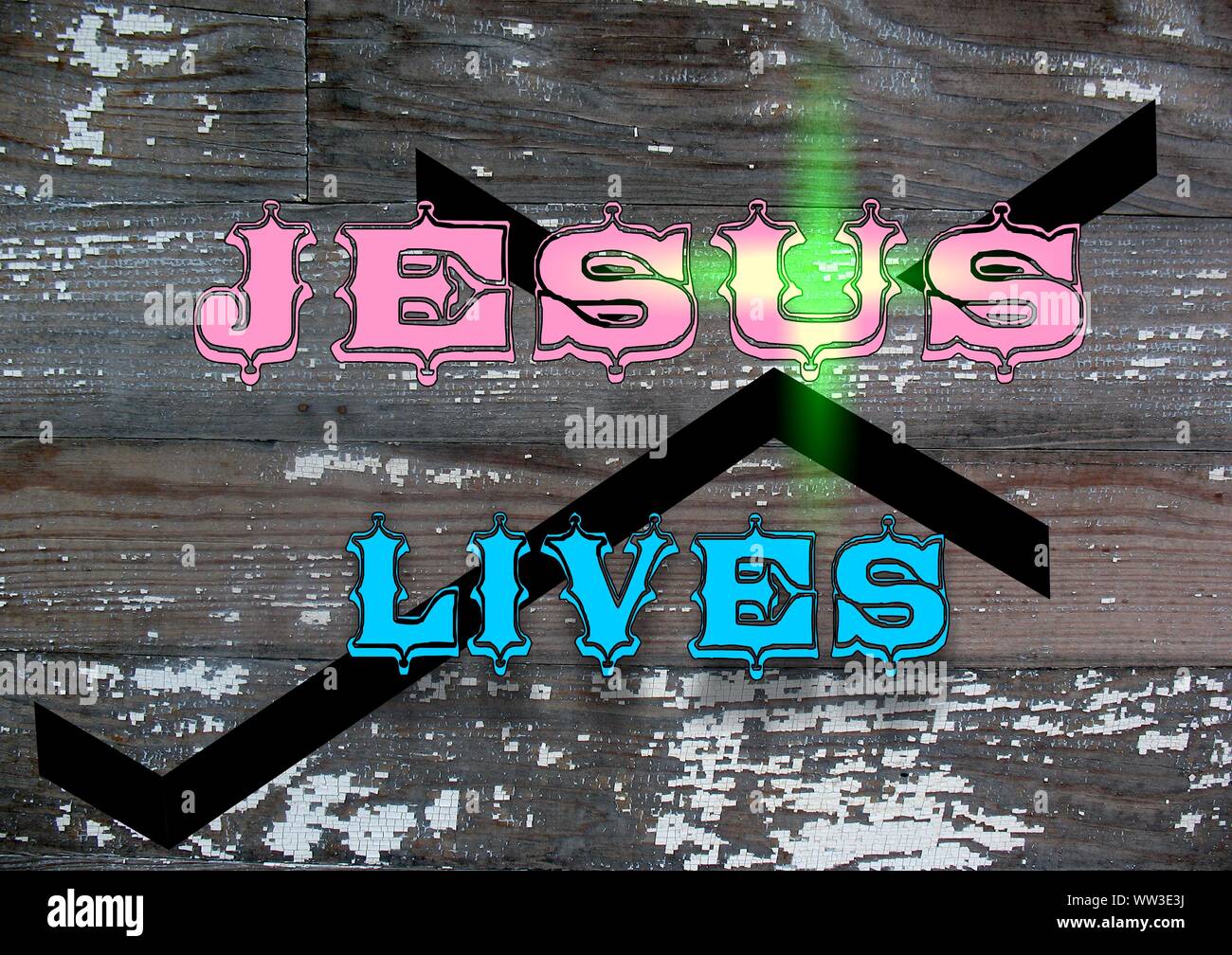 Gesù vive Gesù salva e il pesce icthus il segno per i credenti Foto Stock