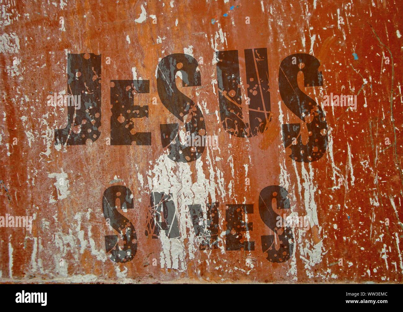 Gesù vive Gesù salva e il pesce icthus il segno per i credenti Foto Stock