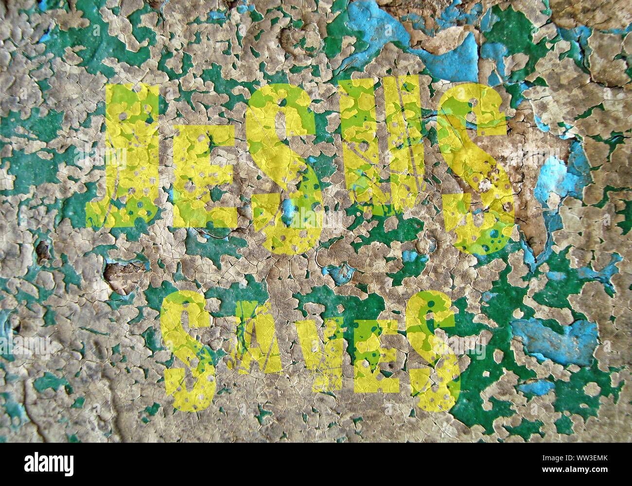 Gesù vive Gesù salva e il pesce icthus il segno per i credenti Foto Stock