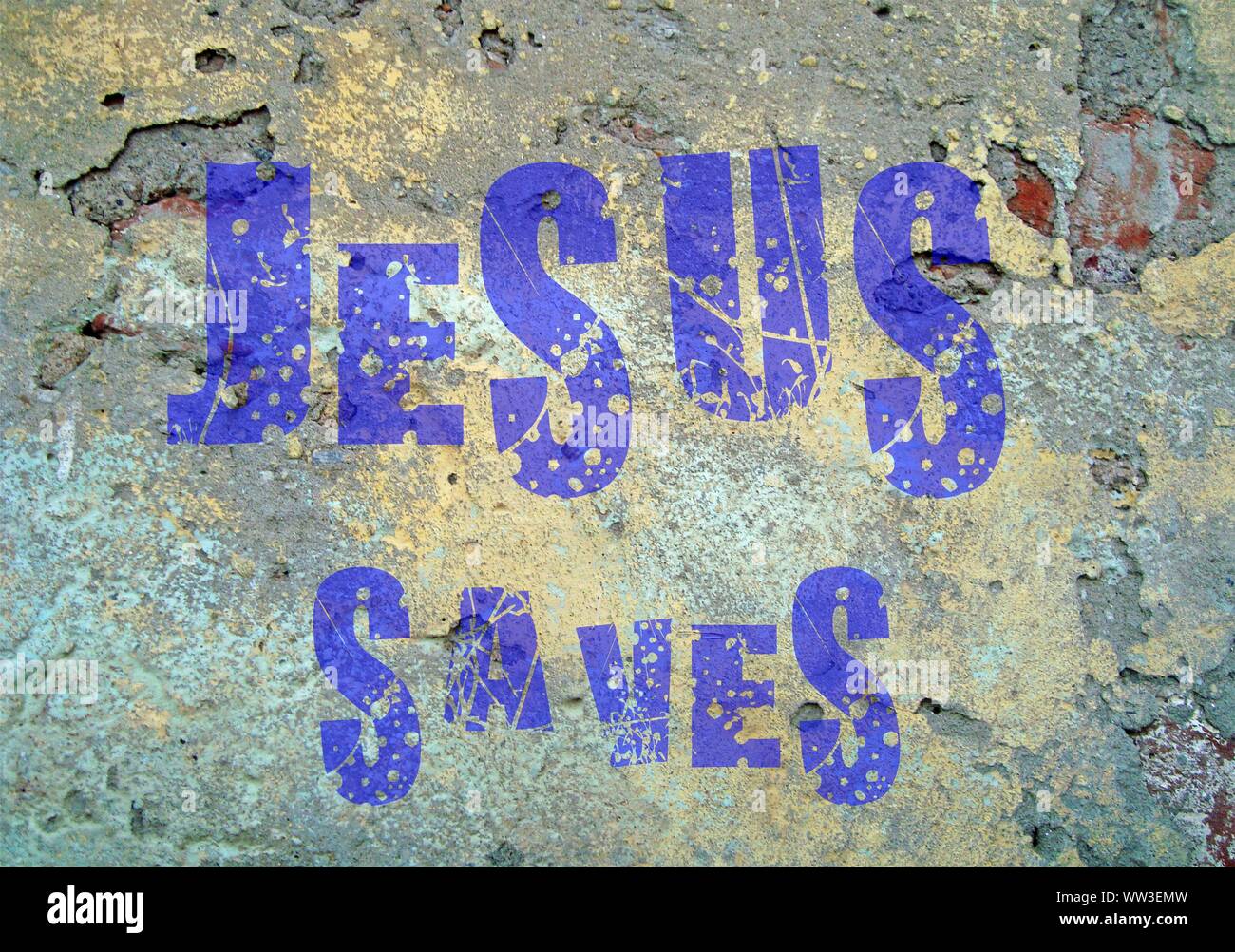 Gesù vive Gesù salva e il pesce icthus il segno per i credenti Foto Stock