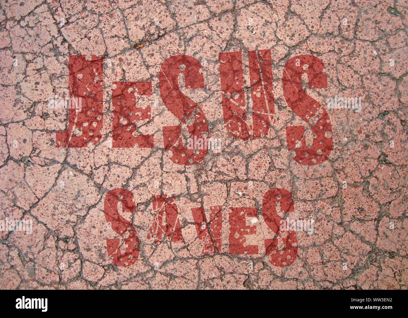 Gesù vive Gesù salva e il pesce icthus il segno per i credenti Foto Stock