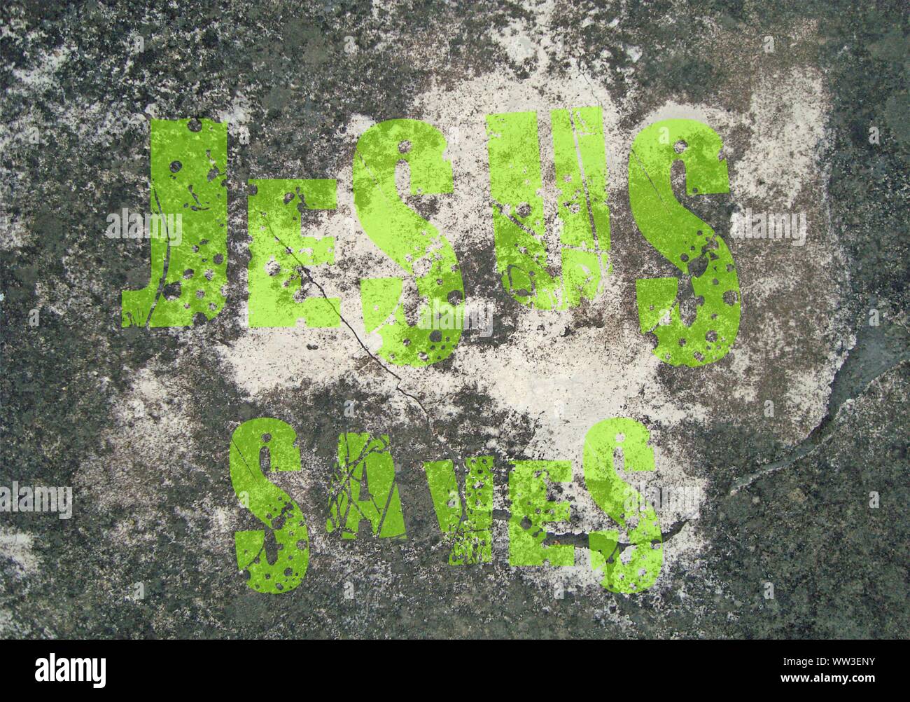 Gesù vive Gesù salva e il pesce icthus il segno per i credenti Foto Stock