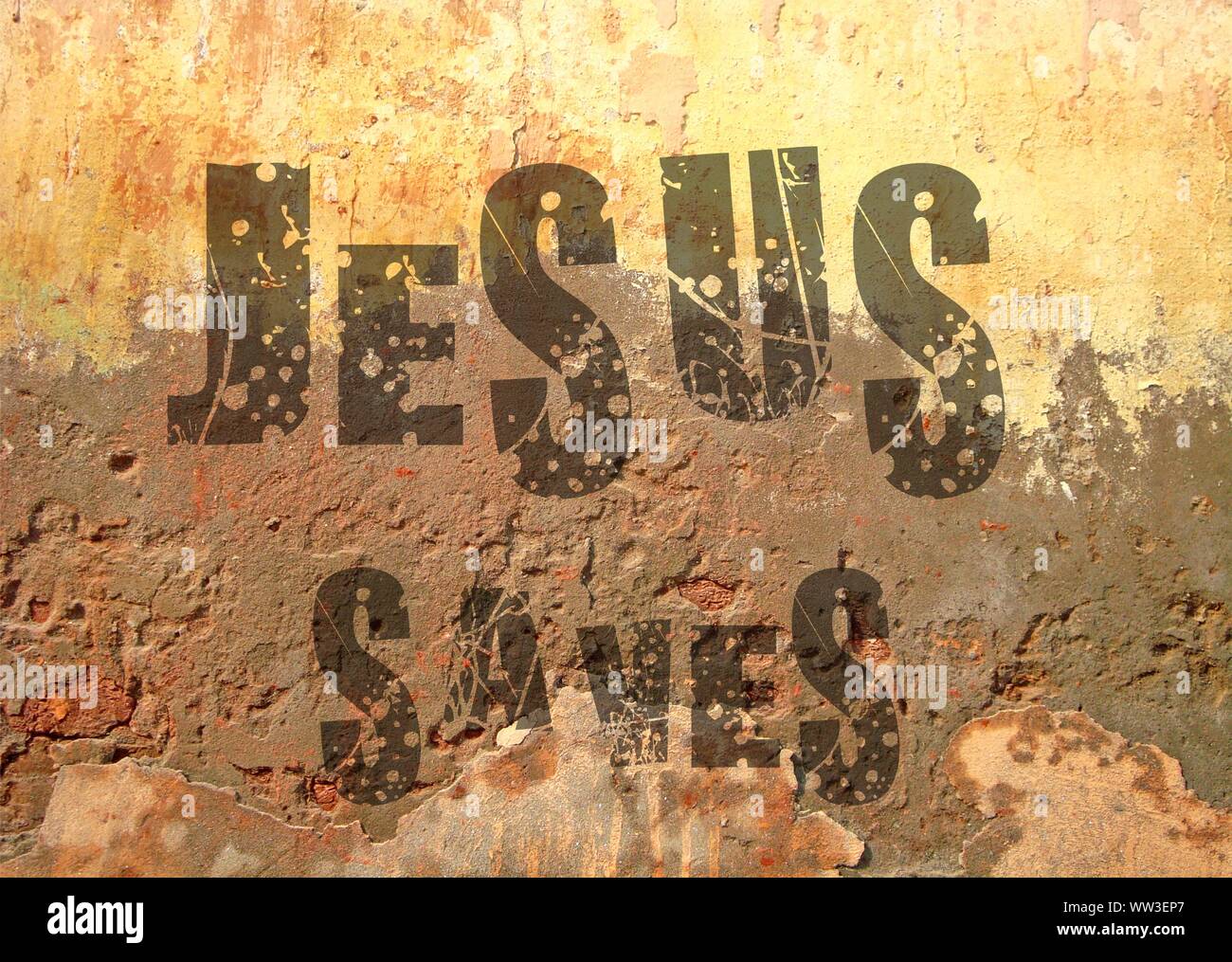 Gesù vive Gesù salva e il pesce icthus il segno per i credenti Foto Stock
