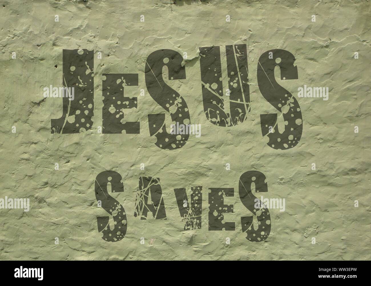 Gesù vive Gesù salva e il pesce icthus il segno per i credenti Foto Stock