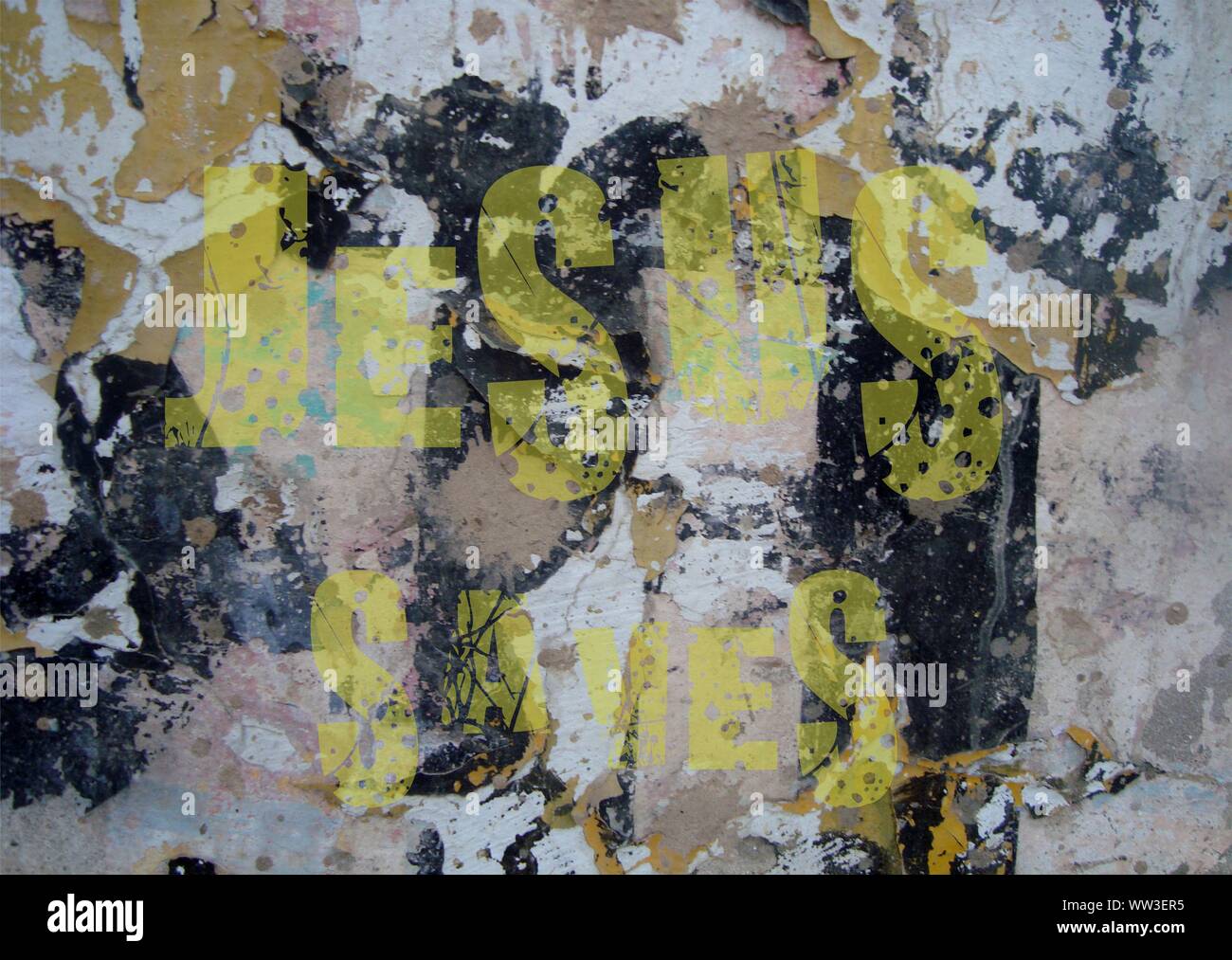 Gesù vive Gesù salva e il pesce icthus il segno per i credenti Foto Stock