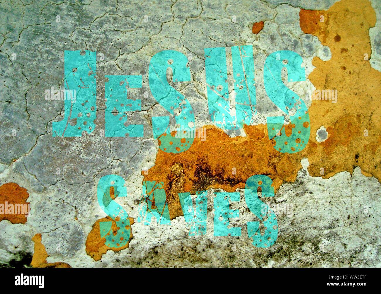 Gesù vive Gesù salva e il pesce icthus il segno per i credenti Foto Stock