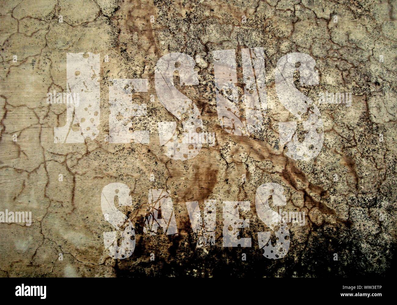 Gesù vive Gesù salva e il pesce icthus il segno per i credenti Foto Stock