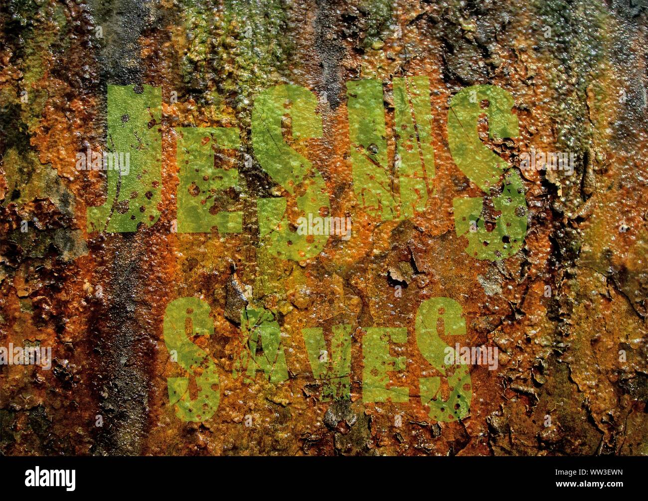 Gesù vive Gesù salva e il pesce icthus il segno per i credenti Foto Stock