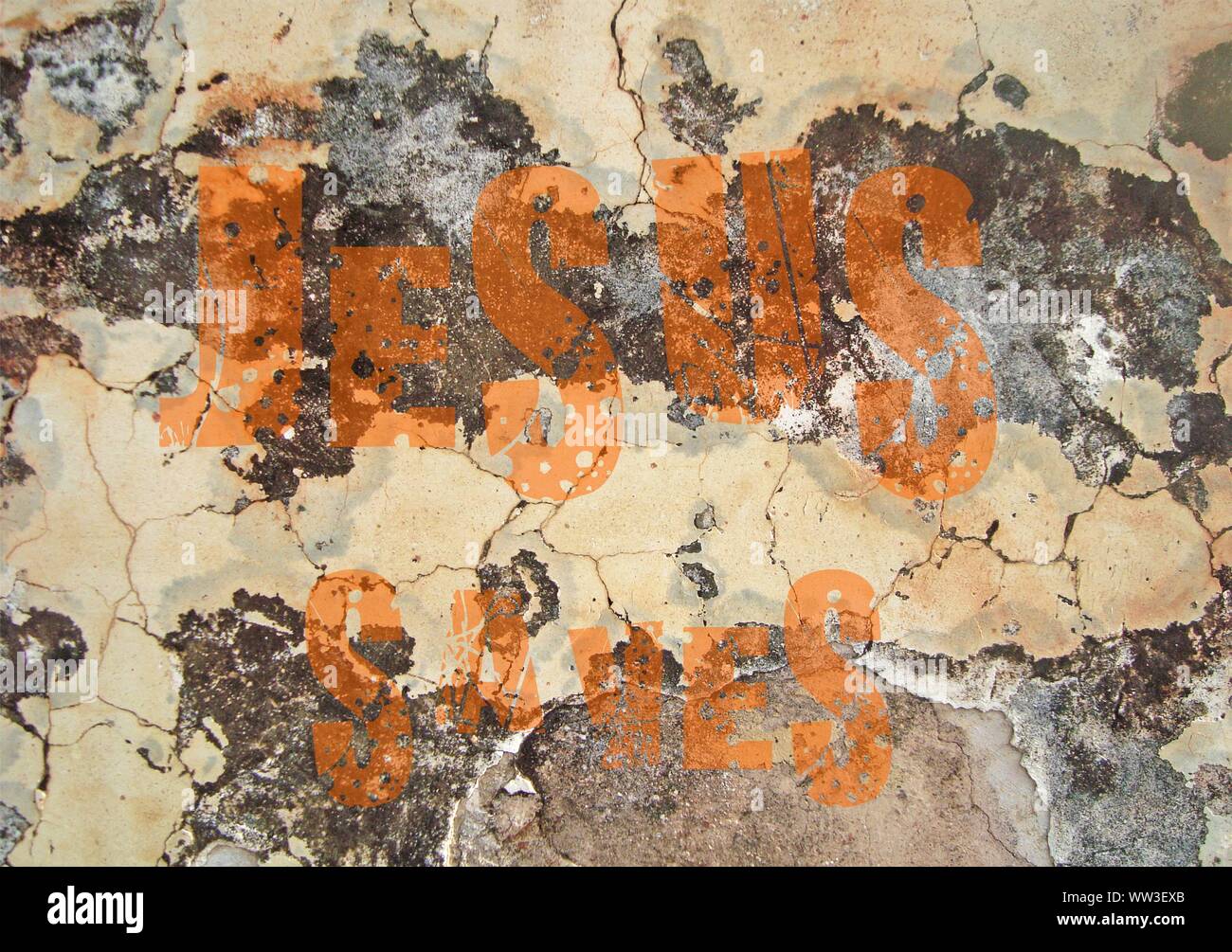 Gesù vive Gesù salva e il pesce icthus il segno per i credenti Foto Stock