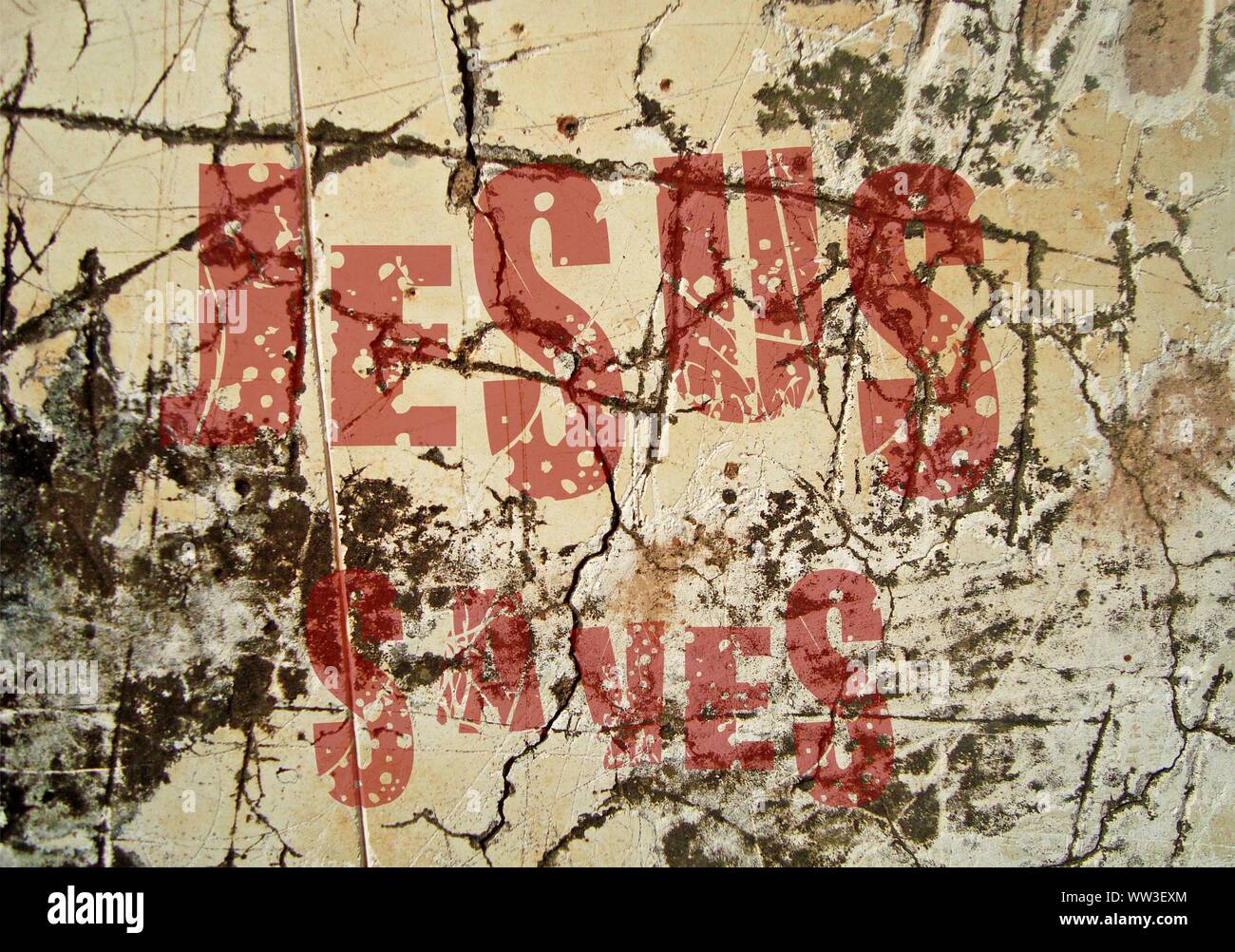 Gesù vive Gesù salva e il pesce icthus il segno per i credenti Foto Stock