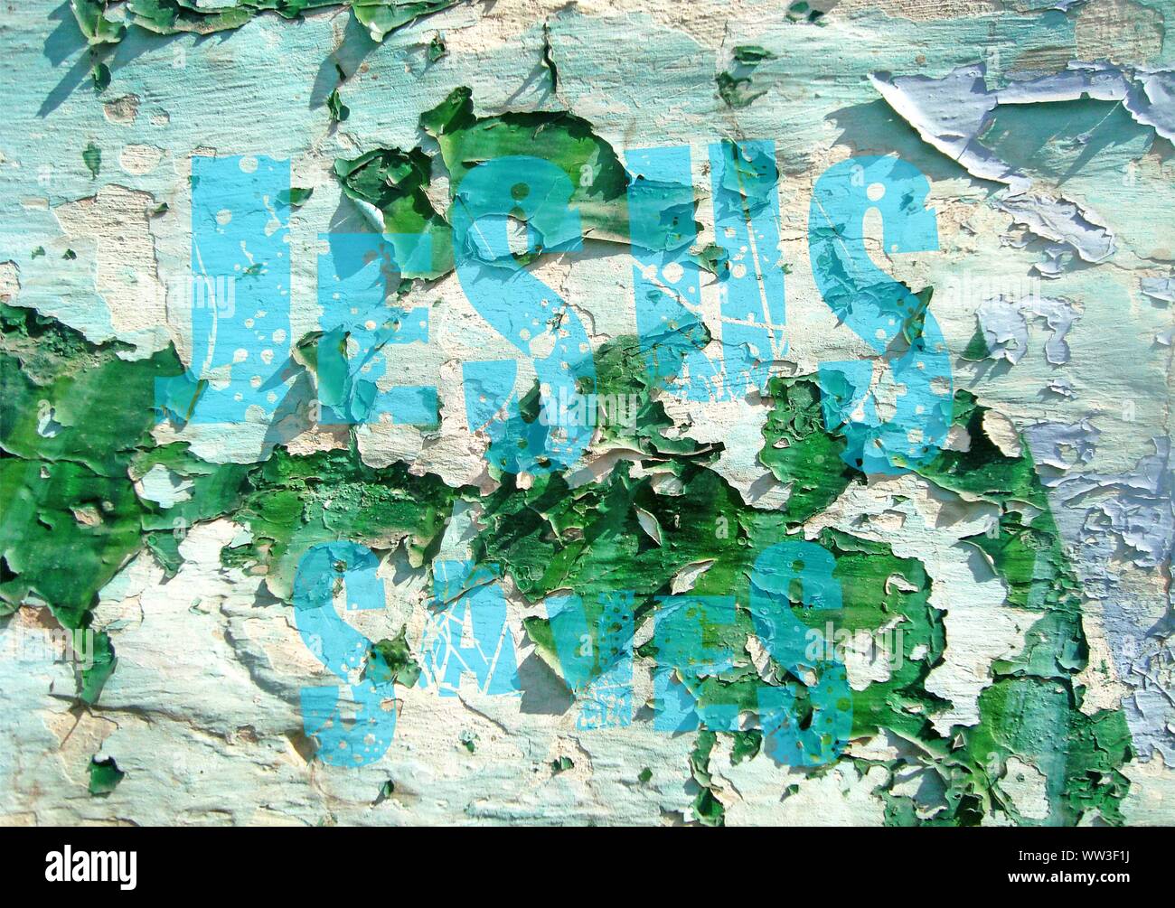 Gesù vive Gesù salva e il pesce icthus il segno per i credenti Foto Stock